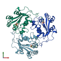 PDB entry 1bux coloured by chain, front view.