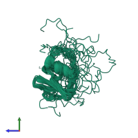 PDB entry 1bym coloured by chain, ensemble of 20 models, side view.