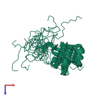 PDB entry 1bym coloured by chain, ensemble of 20 models, top view.