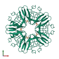 Homo decameric assembly 1 of PDB entry 1bz5 coloured by chemically distinct molecules, front view.