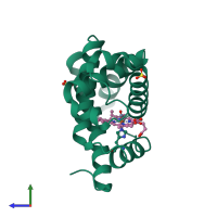 PDB entry 1bzr coloured by chain, side view.