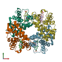 PDB entry 1bzz coloured by chain, front view.