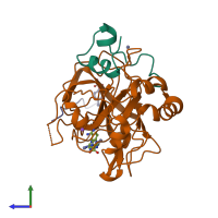 PDB entry 1c1w coloured by chain, side view.