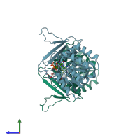 PDB entry 1c3v coloured by chain, side view.