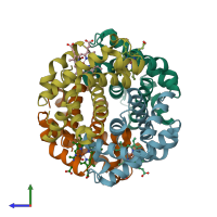 PDB entry 1c7b coloured by chain, side view.