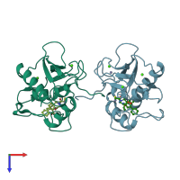 PDB entry 1c8t coloured by chain, top view.