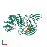 PDB entry 1cb8 coloured by chain, front view.