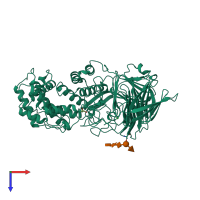 PDB entry 1cb8 coloured by chain, top view.