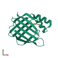 PDB entry 1cbs coloured by chain, front view.