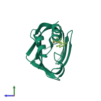 PDB entry 1cbs coloured by chain, side view.
