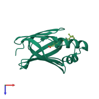 PDB entry 1cbs coloured by chain, top view.