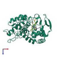 PDB entry 1ccg coloured by chain, top view.