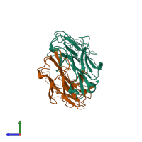 Hetero dimeric assembly 1 of PDB entry 1cfq coloured by chemically distinct molecules, side view.