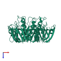 Homo pentameric assembly 1 of PDB entry 1chq coloured by chemically distinct molecules, top view.