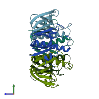 PDB entry 1chq coloured by chain, side view.