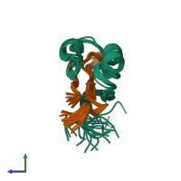 PDB entry 1cir coloured by chain, ensemble of 20 models, side view.