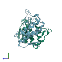 PDB entry 1cl5 coloured by chain, side view.