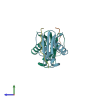 PDB entry 1cmi coloured by chain, side view.