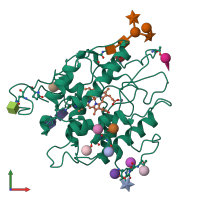 PDB entry 1cpo coloured by chain, front view.