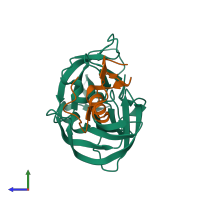 PDB entry 1cso coloured by chain, side view.