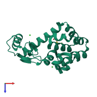 PDB entry 1cv0 coloured by chain, top view.