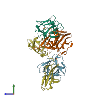 PDB entry 1cvs coloured by chain, side view.