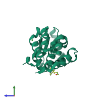 PDB entry 1d3f coloured by chain, side view.