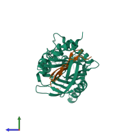 PDB entry 1d5s coloured by chain, side view.