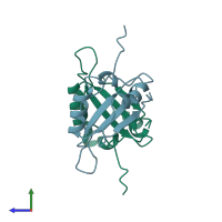 PDB entry 1dbd coloured by chain, side view.