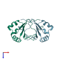 PDB entry 1dbd coloured by chain, top view.