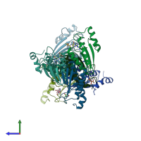 PDB entry 1dcp coloured by chain, side view.