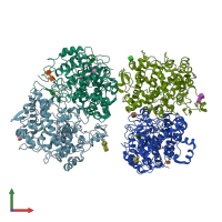 PDB entry 1ddx coloured by chain, front view.