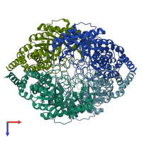 PDB entry 1de5 coloured by chain, top view.