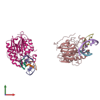 PDB entry 1de9 coloured by chain, front view.