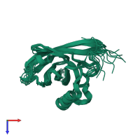 PDB entry 1df3 coloured by chain, ensemble of 10 models, top view.