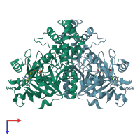 PDB entry 1dj3 coloured by chain, top view.