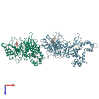 PDB entry 1djx coloured by chain, top view.