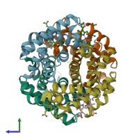 PDB entry 1dke coloured by chain, side view.