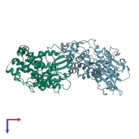 PDB entry 1dkl coloured by chain, top view.