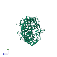 PDB entry 1dkn coloured by chain, side view.