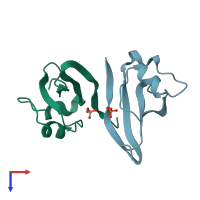 PDB entry 1dks coloured by chain, top view.