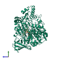 PDB entry 1dms coloured by chain, side view.