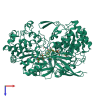 PDB entry 1dms coloured by chain, top view.