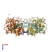 PDB entry 1dnw coloured by chain, top view.