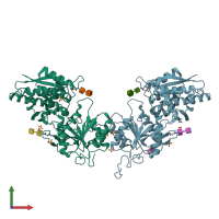 PDB entry 1dp4 coloured by chain, front view.