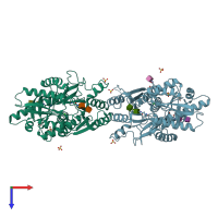 PDB entry 1dp4 coloured by chain, top view.