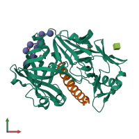 PDB entry 1dpj coloured by chain, front view.