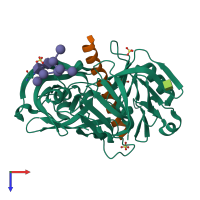 PDB entry 1dpj coloured by chain, top view.
