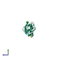 PDB entry 1dr9 coloured by chain, side view.