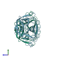 PDB entry 1dsu coloured by chain, side view.